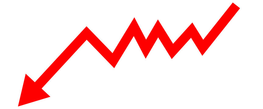 Red arrow pointing down, isolated on transparent background