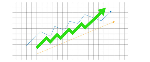 Upward trending arrow graph isolated on transparent background