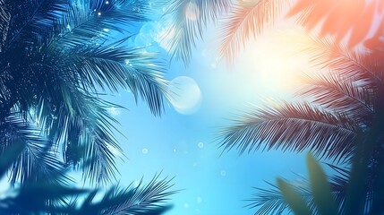 Serene Tropical Background with Fronds and Dreamy Blue Atmosphere
