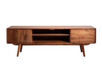 Dark wood TV stand, simple design,  open shelves