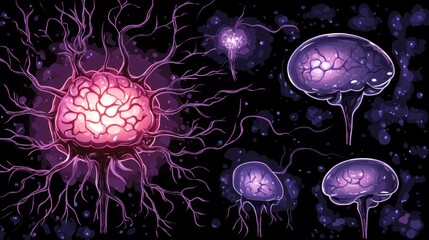 Abstract Neural Network, Illuminated Brains in Deep Space