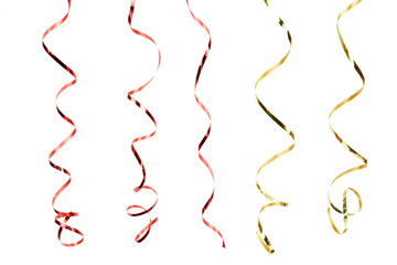red and gold glossy hanging gift ribbon band collection isolated on white or transparent png