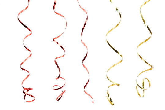 red and gold glossy hanging gift ribbon band collection isolated on white or transparent png