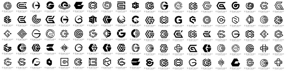 big bundle abstract letter G logo design. modern logotype G design with black color. vector illustration