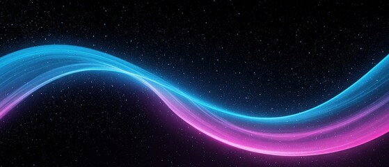 Obraz premium Long vibrant neon wave flowing across a starry night sky with colorful light streaks creating a futuristic abstract background