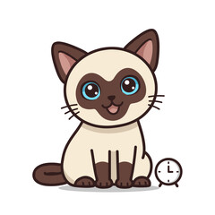 Obraz premium Siamese kitten with small alarm clock