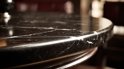 Fototapeta premium Close-up of a glossy black marble surface with white veining and polished finish in a luxury interior setting