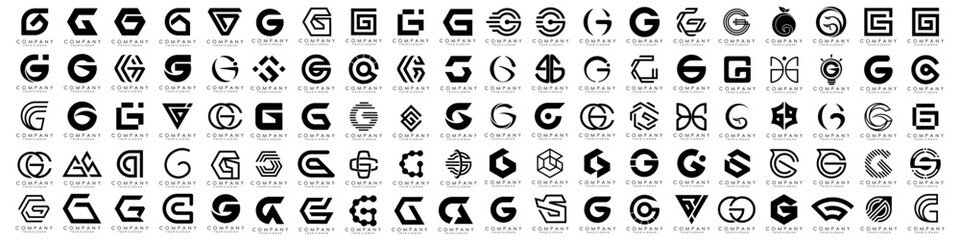 big bundle abstract letter G logo design. modern logotype G design with black color. vector illustration