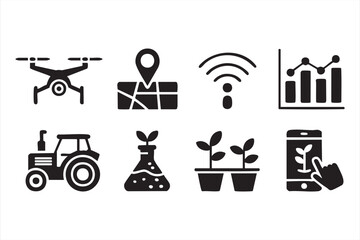 Agriculture Technology Tools Icons with Data and Plant Monitoring