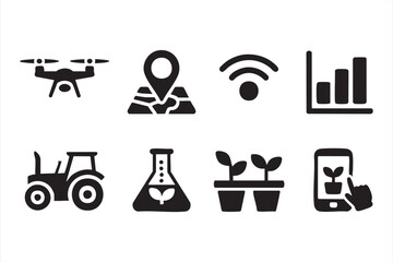 Modern Agritech Icons Featuring Drone, Tractor, and Lab Science
