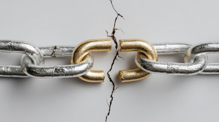 Obraz premium Broken chain repaired with golden link symbolizing recovery