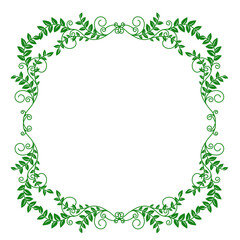 Green leafy decorative border frame with elegant vines and swirls. Perfect for eco-friendly invitations, greeting cards, posters, and botanical themed projects. Nature inspired design element.