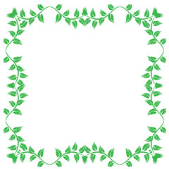 Green leafy decorative border frame with elegant vines and swirls. Perfect for eco-friendly invitations, greeting cards, posters, and botanical themed projects. Nature inspired design element.