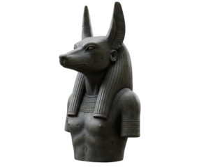 Stone statue of ancient Egyptian god Anubis isolated on white background