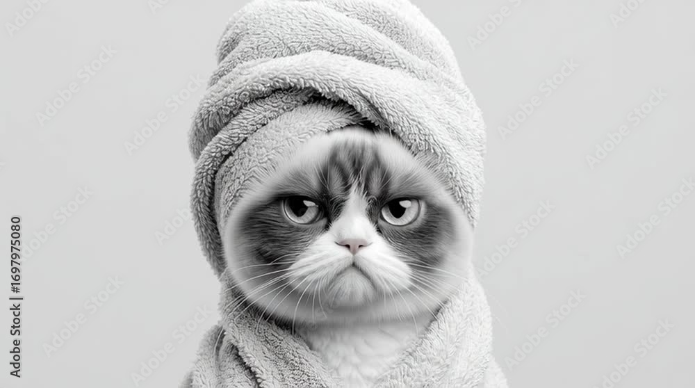 Poster grumpy cat's spa day: this charming portrait features a cat with a famously grumpy expression. swath