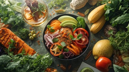 Fresh and Healthy Lunch | Balanced Diet with Vegetables, Fruits, and Protein 