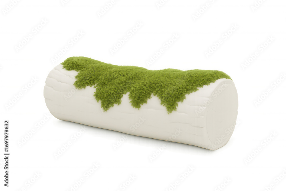 Poster 3d rendering of a white log with green moss growing on top, isolated on a transparent background