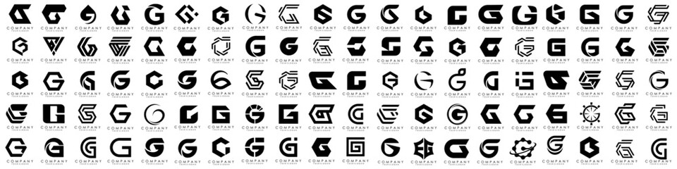 big bundle abstract letter G logo design. modern logotype G design with black color. vector illustration