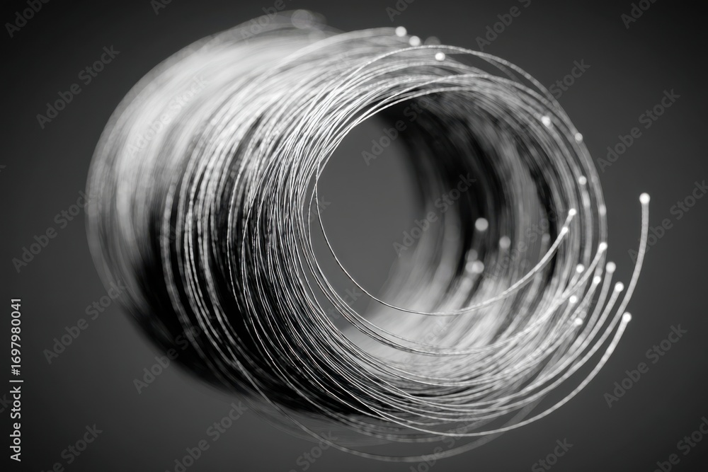 Poster abstract close-up image of curved metallic wire with shiny highlights on a dark background for artis