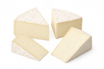 Close-up of creamy camembert cheese wheel and slices, creating an appetizing image perfect for food-related projects