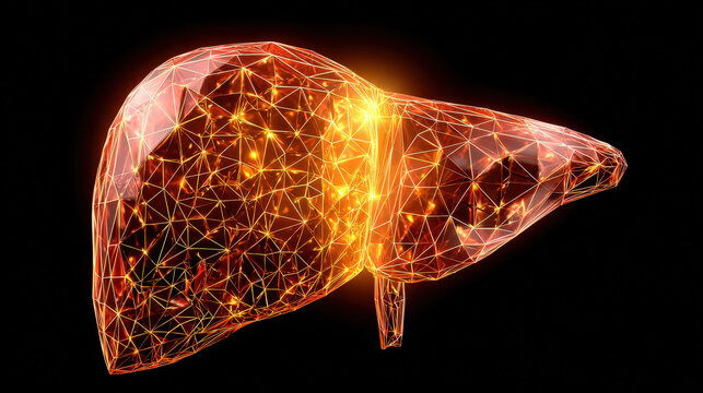 stylized polygonal liver model with wireframe overlay modern infographic aesthetic illustration concept scene visual for commercial design use high detail quality stock image illustration concept