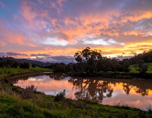 Serene sunset over a tranquil river