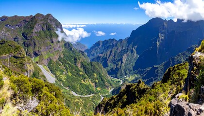 Panoramic mountain valley vista