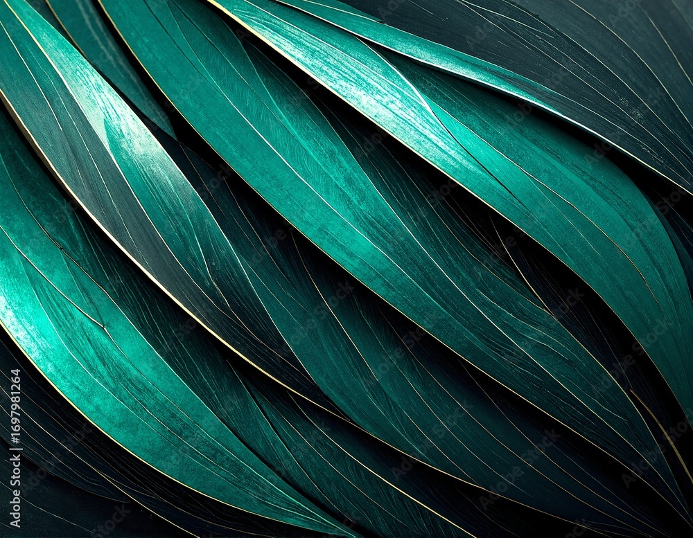 Poster a vibrant close-up of lush green feathers, showcasing intricate textures and subtle variations in sh