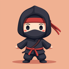 Adorable cartoon ninja character illustration. Perfect for kids designs, games, apparel, or any creative project needing a playful martial arts theme. Fully editable vector graphic.