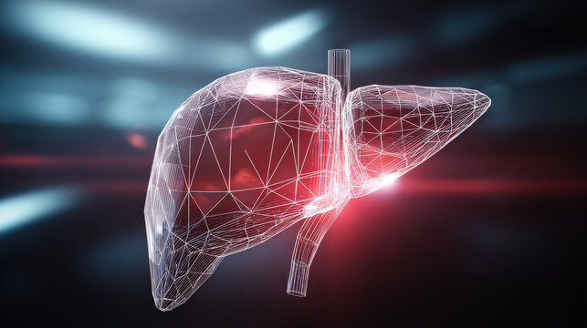 stylized polygonal liver model with wireframe overlay modern infographic aesthetic illustration concept scene visual for commercial design use high detail quality stock image illustration concept