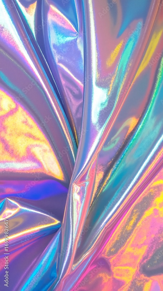 Poster a close-up shot of shimmering metallic fabric, showcasing intricate textures and reflective surfaces