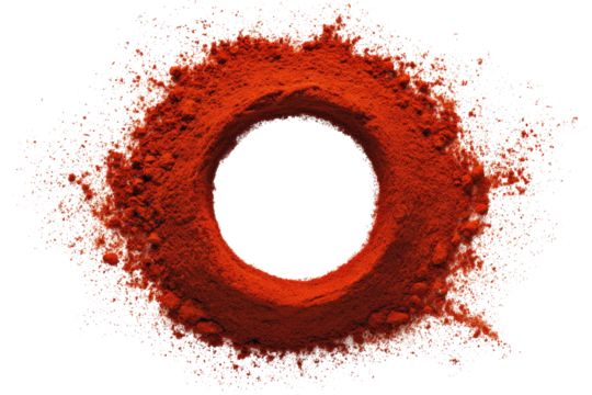 A vibrant red powder forms a ring, creating a circular hollow space in the center