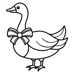 Elegant Goose with Bow Tie Simple Black and White Line Art Illustration Design