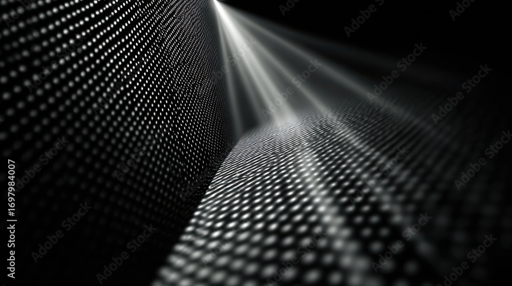 Poster abstract light rays on dotted surface creating dynamic visual effect in dark space