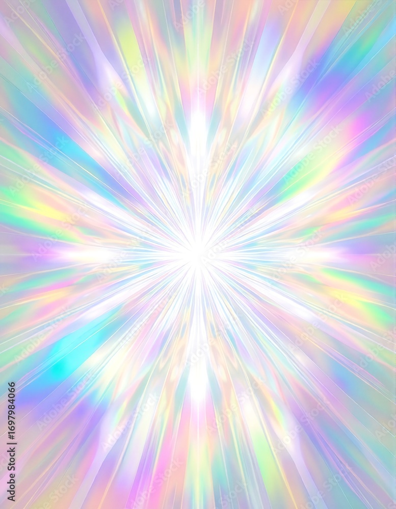 Poster a vibrant, multicolored background featuring radiant rays of light and twinkling stars, creating a w
