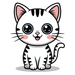 Hand Drawn Adorable Cartoon Cat Vector – Cute Kitty with Big Eyes Illustration