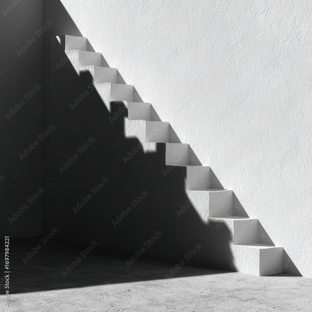 Poster abstract shadow pattern on a minimalist wall creating intriguing visual dynamics in an interior spac