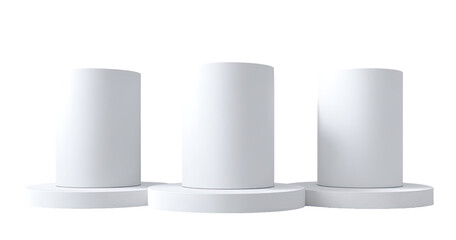 Three white cylindrical podiums, stacked (1)