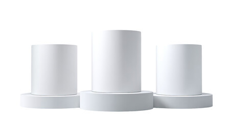 Three white cylindrical podiums,?stacked in a row