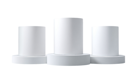 Three white cylindrical podiums,?stacked in a row