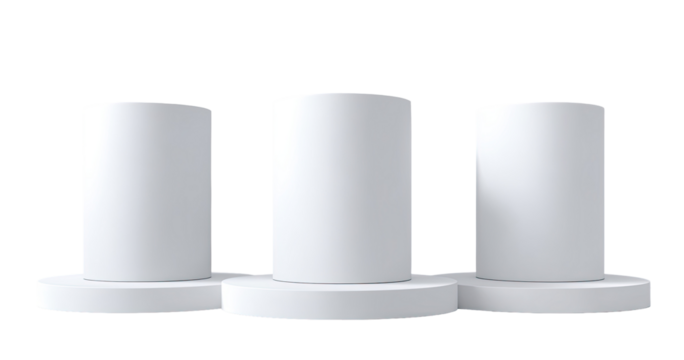 Three white cylindrical podiums, stacked (1)