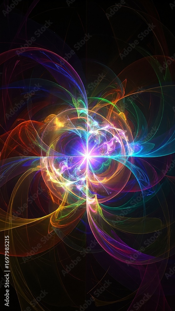 Aufkleber a vibrant, computer-generated abstract design featuring swirling shapes and dynamic colors, creating