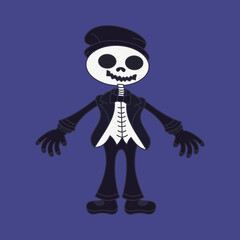 Halloween Skeleton Cartoon in Suit and Hat Vector