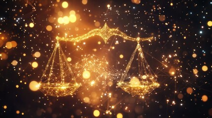 Obraz premium Golden Scales of Justice: Luminous Network of Balance and Law