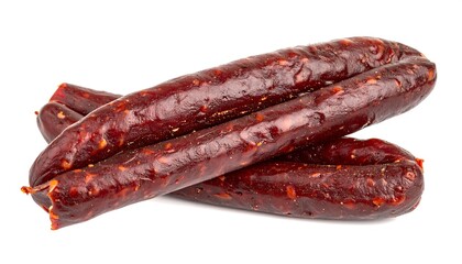 Dried sausages on white background