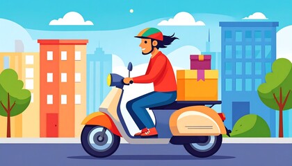 Delivery scooter in city