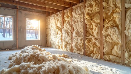 Interior of a house under construction, insulation