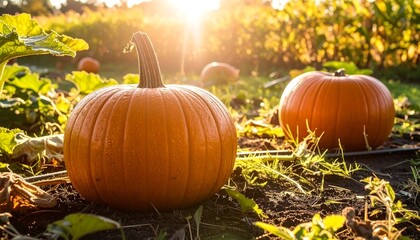 Pumpkins in a sunny field