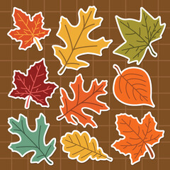 Obraz premium set of autumn leaves cute colorful sticker