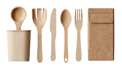 Eco-friendly wooden cutlery set in kraft paper packaging (2)